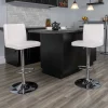 Flash Furniture White Vinyl Adjustable Height Barstool, Panel Back, Chrome Base, PK2