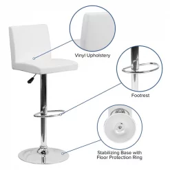 Flash Furniture White Vinyl Adjustable Height Barstool, Panel Back, Chrome Base, PK2 -Kitchen & Dining Furniture Sales Store Grainger 2xxCHxx92066xxWHxxGGxxinset4xx7eacc5