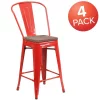 Flash Furniture High Red Metal Counter Height Stool with Back and Wood Seat, 24" -Kitchen & Dining Furniture Sales Store Grainger 4xxCHxx31320xx24GBxxREDxxWDxxGGxxMULTIxxae0c09