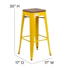 Flash Furniture Backless Yellow Metal Barstool with Square Wood Seat, 30" High -Kitchen & Dining Furniture Sales Store Grainger 4xxCHxx31320xx30xxYLxxWDxxGGxxDIMSxx0134ff