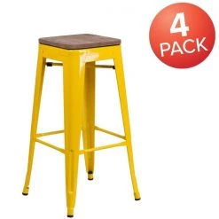Flash Furniture Backless Yellow Metal Barstool with Square Wood Seat, 30" High -Kitchen & Dining Furniture Sales Store Grainger 4xxCHxx31320xx30xxYLxxWDxxGGxxMULTIxx3284a0