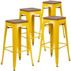 Flash Furniture Backless Yellow Metal Barstool with Square Wood Seat, 30" High -Kitchen & Dining Furniture Sales Store Grainger 4xxCHxx31320xx30xxYLxxWDxxGGxxdcf5b5
