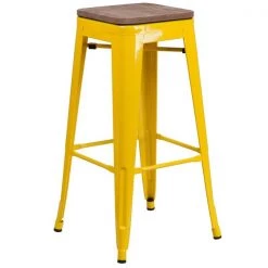 Flash Furniture Backless Yellow Metal Barstool with Square Wood Seat, 30" High -Kitchen & Dining Furniture Sales Store Grainger 4xxCHxx31320xx30xxYLxxWDxxGGxxinset1xx267271
