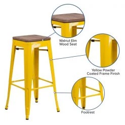 Flash Furniture Backless Yellow Metal Barstool with Square Wood Seat, 30" High -Kitchen & Dining Furniture Sales Store Grainger 4xxCHxx31320xx30xxYLxxWDxxGGxxinset4xx2f61d6