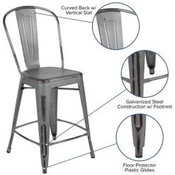 Flash Furniture Distressed Silver Stool, 24"H, PK4 -Kitchen & Dining Furniture Sales Store Grainger 4xxETxx3534xx24xxSILxxGGxxinset4xx51d284