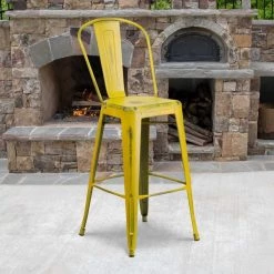 Flash Furniture Distressed Yellow Metal Stool