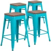 Flash Furniture Teal No Back Metal Stool, 24"