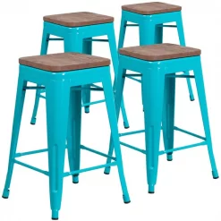 Flash Furniture Teal No Back Metal Stool, 24"