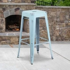Flash Furniture Distressed Gn-Blue Metal Stool