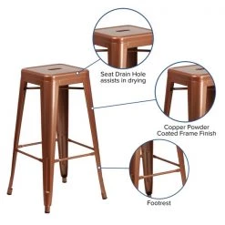 Flash Furniture Backless Copper Indoor-Outdoor Barstool, 30" High -Kitchen & Dining Furniture Sales Store Grainger 4xxETxxBT3503xx30xxPOCxxGGxxinset4xx03be5b