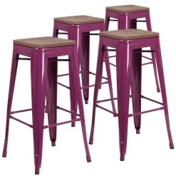 Flash Furniture Backless Purple Barstool with Square Wood Seat, 30" High