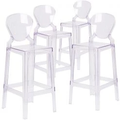 Flash Furniture Ghost Barstool with Tear Back in Transparent Crystal