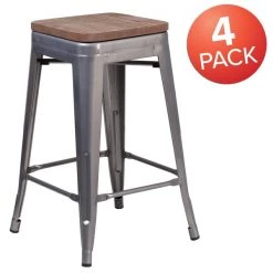 Flash Furniture Clear Backless Metal Stool, 24"