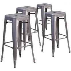 Flash Furniture 30'' High Backless Clear Coated Metal Indoor Barstool, Square Seat, PK4