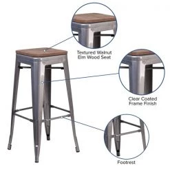 Flash Furniture Clear Backless Metal Stool, 30" -Kitchen & Dining Furniture Sales Store Grainger 4xxXUxxDGxxTP0004xx30xxWDxxGGxxinset4xx603902