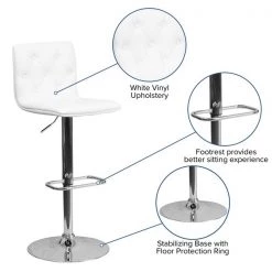 Flash Furniture Tufted White Vinyl Barstool, Adj Height -Kitchen & Dining Furniture Sales Store Grainger CHxx112080xxWHxxGGxxinset4xxa61e2e