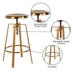 Flash Furniture Toledo Adjustable Barstool, Gold -Kitchen & Dining Furniture Sales Store Grainger CHxx181070xx26SxxGLDxxGGxxinset4xx7201a6
