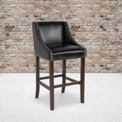 Flash Furniture Black Leather/Wood Stool, 30