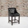 Flash Furniture Carmel Srs Tuftd Blk Lthr/Wood Stool, 24"