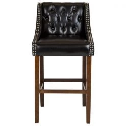 Flash Furniture Stool, Leather/Wood, Carmel Black, 30" -Kitchen & Dining Furniture Sales Store Grainger CHxx182020xxTxx30xxBKxxGGxxinset3xx072e2e