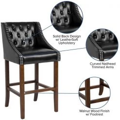 Flash Furniture Stool, Leather/Wood, Carmel Black, 30" -Kitchen & Dining Furniture Sales Store Grainger CHxx182020xxTxx30xxBKxxGGxxinset4xxa7e7ff