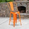 Flash Furniture Metal Counter Stool, 24", Orange, Seat Material: Wood