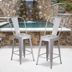 Flash Furniture Slv Metal Outdoor Stool, 24" -Kitchen & Dining Furniture Sales Store Grainger CHxx31320xx24GBxxSILxxGGxxLS2xxb43b0a