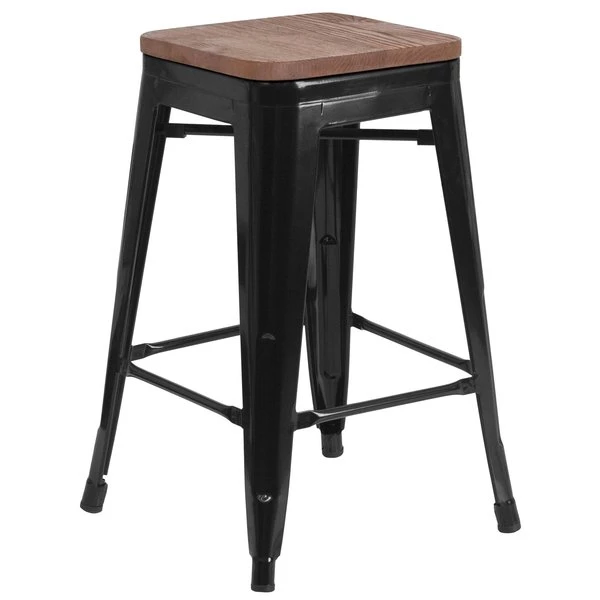 Flash Furniture 24" Black Backless Metal Stool 4 Flash Furniture 24" Black Backless Metal Stool - Image 2