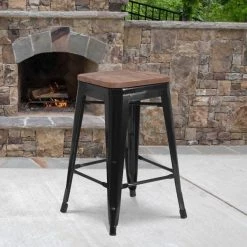 Flash Furniture 24" Black Backless Metal Stool