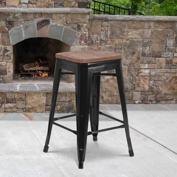 Flash Furniture 24" Black Backless Metal Stool 3 Flash Furniture 24" Black Backless Metal Stool