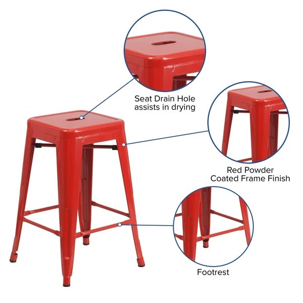 Flash Furniture Stool, 330 lb., Red, 16" Seat W 5 Flash Furniture Stool, 330 lb., Red, 16" Seat W - Image 3