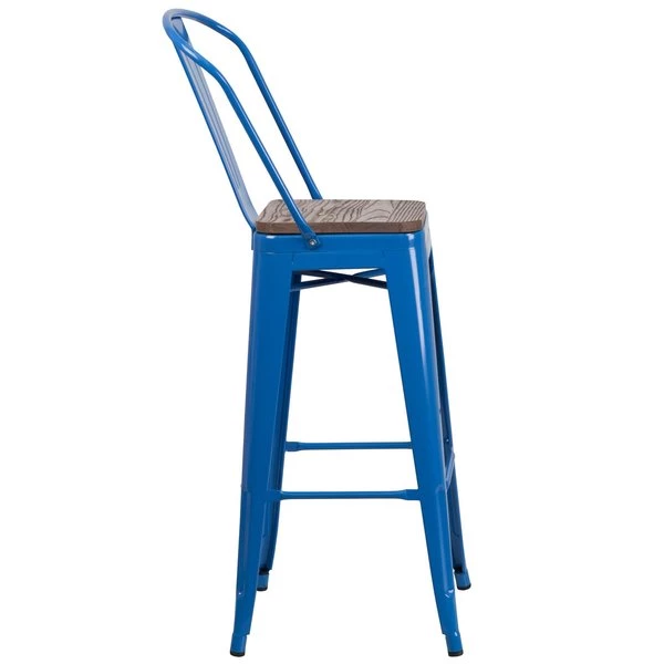 Flash Furniture Metal Barstool, 30", Blue, Seat Material: Wood 5 Flash Furniture Metal Barstool, 30", Blue, Seat Material: Wood - Image 3