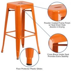 Flash Furniture Org Backless Metal Stool, 30" -Kitchen & Dining Furniture Sales Store Grainger CHxx31320xx30xxORxxGGxxinset4xx0fc131