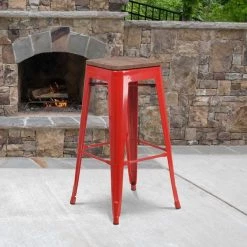 Flash Furniture Metal Barstool, 30", Red, Backrest: Backless