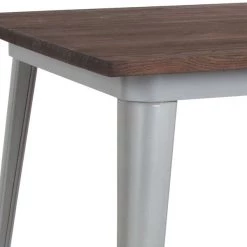 Flash Furniture Square Silver Metal Bar Table, 31.5", 31.5" W, 31.5" L, 42" H, Wood Top, Wood Grain -Kitchen & Dining Furniture Sales Store Grainger CHxx51040xx40M1xxSILxxGGxxinset2xxa051cd