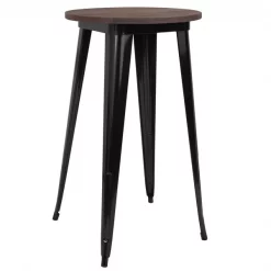 Flash Furniture Round Black Metal Bar Table, 24", 24" W, 24" L, 41.5" H, Wood Top, Wood Grain