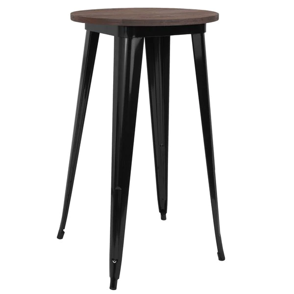 Flash Furniture Round Black Metal Bar Table, 24", 24" W, 24" L, 41.5" H, Wood Top, Wood Grain 3 Flash Furniture Round Black Metal Bar Table, 24", 24" W, 24" L, 41.5" H, Wood Top, Wood Grain