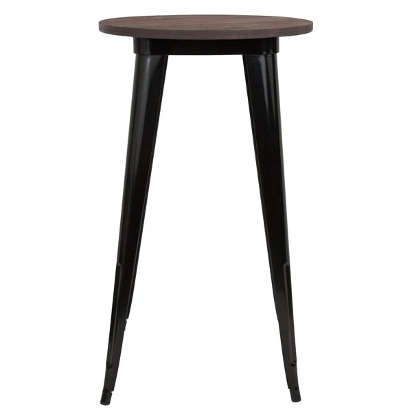 Flash Furniture Round Black Metal Bar Table, 24", 24" W, 24" L, 41.5" H, Wood Top, Wood Grain 5 Flash Furniture Round Black Metal Bar Table, 24", 24" W, 24" L, 41.5" H, Wood Top, Wood Grain - Image 3