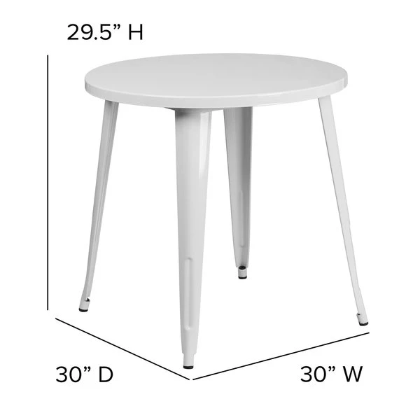 Flash Furniture Round 30" W, 30" L, 29.5" H, Metal Top, White 5 Flash Furniture Round 30" W, 30" L, 29.5" H, Metal Top, White - Image 3