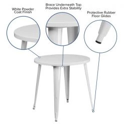 Flash Furniture Round 30" W, 30" L, 29.5" H, Metal Top, White 14 Flash Furniture Round 30" W, 30" L, 29.5" H, Metal Top, White -Kitchen & Dining Furniture Sales Store Grainger CHxx51090xx29xxWHxxGGxxinset4xxd95dba