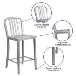 Flash Furniture Silver Metal Outdoor Stool, 24" -Kitchen & Dining Furniture Sales Store Grainger CHxx61200xx24xxSILxxGGxxinset4xx44008c