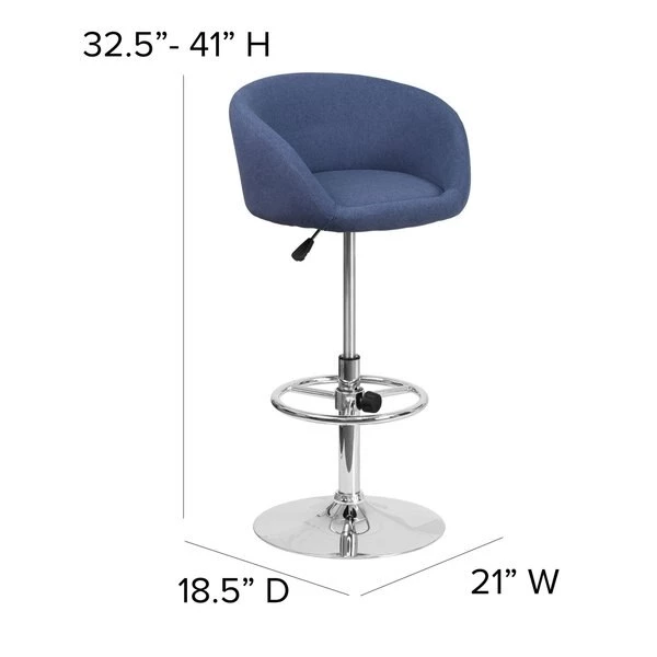 Flash Furniture Blue Fabric Barstool, Adj Height, Backrest: Barrel Back 4 Flash Furniture Blue Fabric Barstool, Adj Height, Backrest: Barrel Back - Image 2