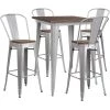 Flash Furniture Square Silver Metal Bar Table Set with W, 32" W, 32" L, 42" H, Wood Top, Wood Grain -Kitchen & Dining Furniture Sales Store Grainger CHxxWDxxTBCHxx5xxGGxx008e41