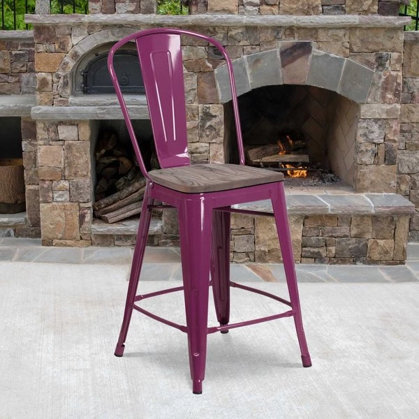 Flash Furniture Metal Counter Stool, 24", Purple 3 Flash Furniture Metal Counter Stool, 24", Purple