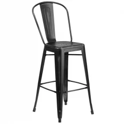 Flash Furniture Distressed Black Metal Stool, Seat Height Range: 30" -Kitchen & Dining Furniture Sales Store Grainger ETxx3534xx30xxBKxxGGxx065e59