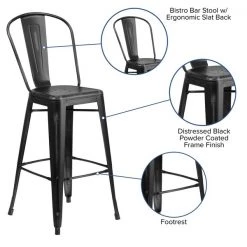 Flash Furniture Distressed Black Metal Stool, Seat Height Range: 30" -Kitchen & Dining Furniture Sales Store Grainger ETxx3534xx30xxBKxxGGxxinset4xx7db855
