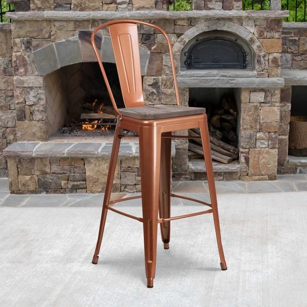 Flash Furniture Metal Bar Stool, 30", Copper 3 Flash Furniture Metal Bar Stool, 30", Copper