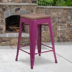 Flash Furniture No Back Metal Stool, 24", Purple