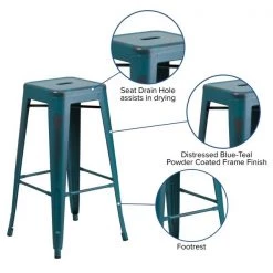 Flash Furniture Distressed Blue-Tl Metal Stool -Kitchen & Dining Furniture Sales Store Grainger ETxxBT3503xx30xxKBxxGGxxinset4xxe07222