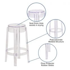 Flash Furniture Transparent Stool, 25.75"H -Kitchen & Dining Furniture Sales Store Grainger FHxx118xxAPC1xxGGxxinset4xx4d0261
